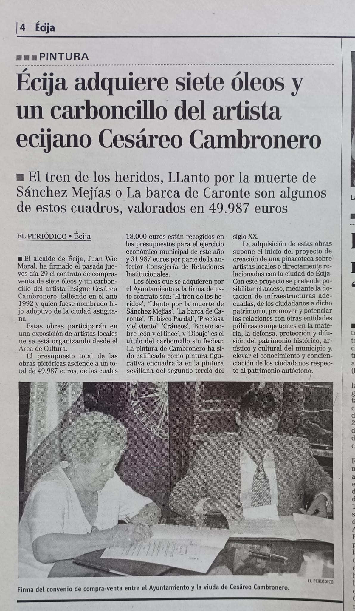 Recorte de prensa compra cuadros Cesáreo Cambronero